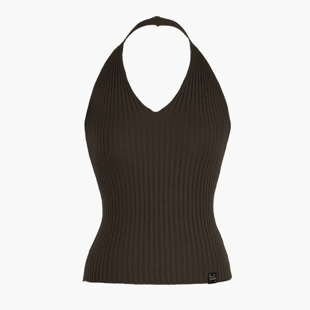 러프넥 Basic Halter Knit Top_Brown