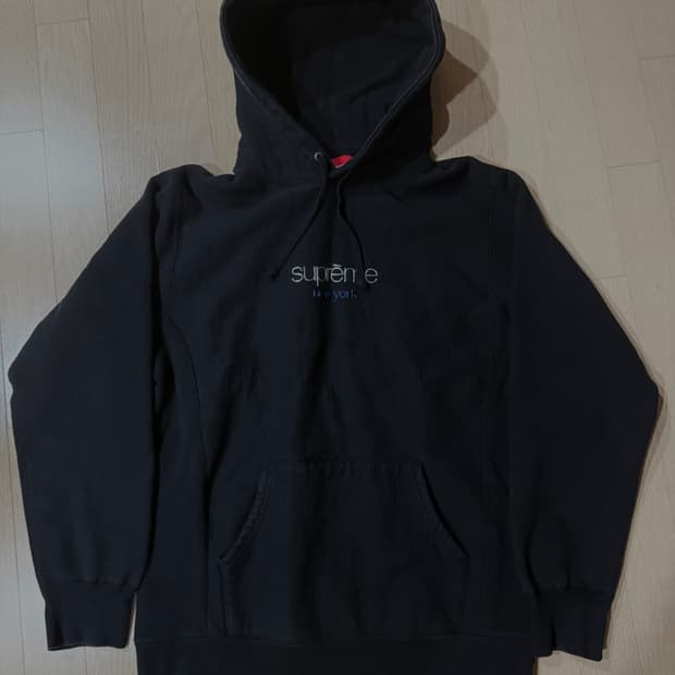 [L] 슈프림 크롬 클래식 로고 후드 블랙