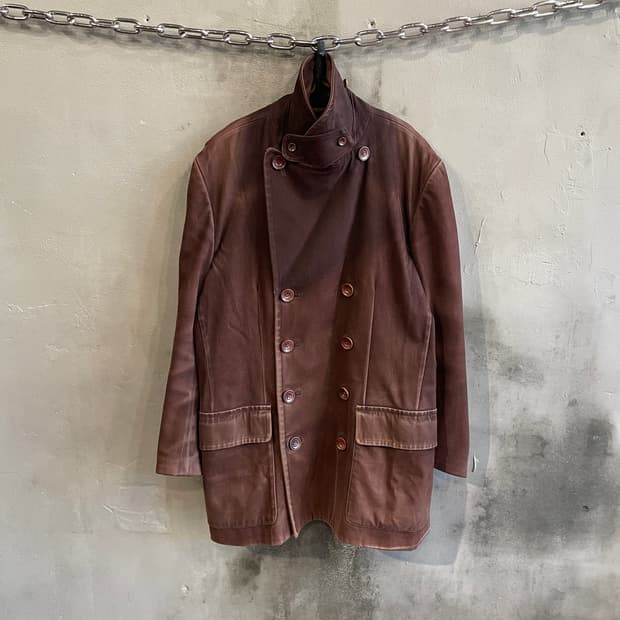 캐서린 햄넷 하이넥 더블 브레스티드 자켓