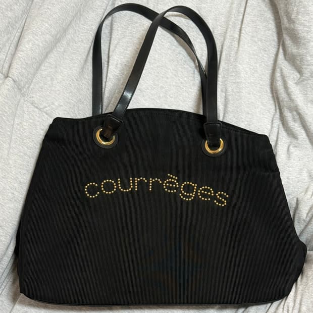 꾸레쥬 코듀로이 빈티지 토트백 블랙