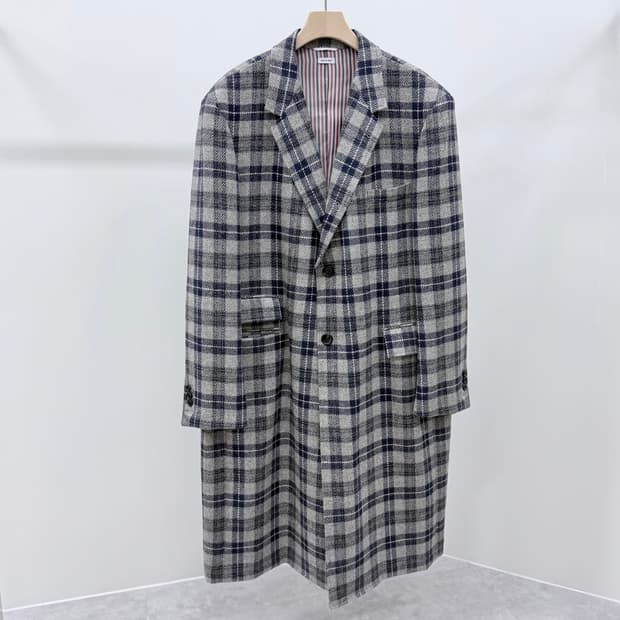 [S급/5] 톰브라운 타탄 체크 브러쉬드 울 코트 자켓 그레이