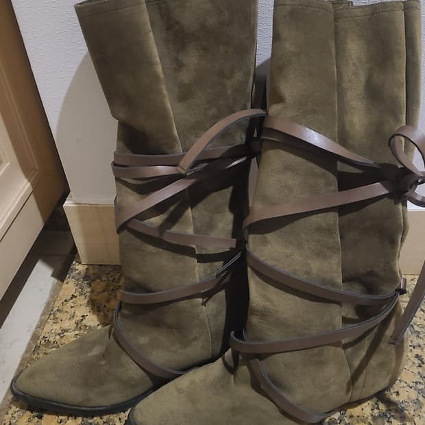 카키색 웨스턴 롱 부츠