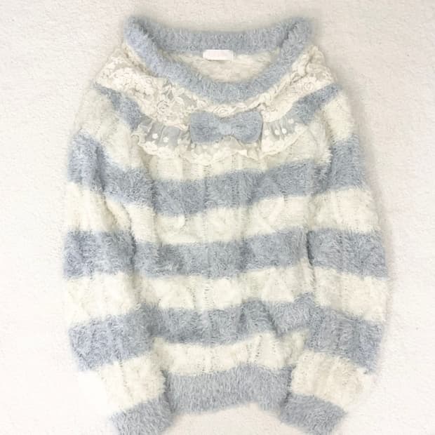 리즈리사 lizlisa 파스텔 크림 리본 니트 라떼갸루히메갸루갸루니트