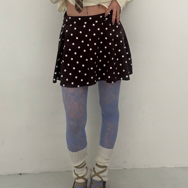 브라운 도트 플레어 스커트 