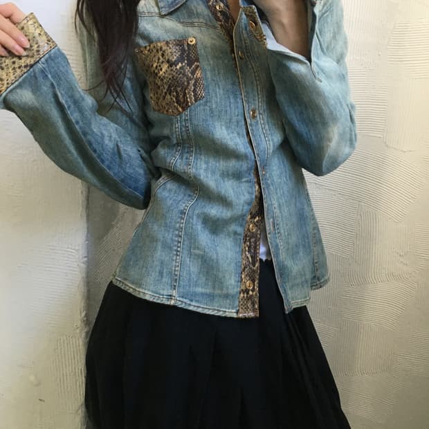 D&G 돌체앤가바나 파이톤 데님 웨스턴 셔츠