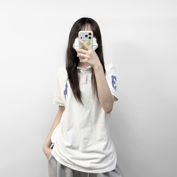 폴로 랄프로렌 빅포니 자수 로고 카라티 화이트 소라