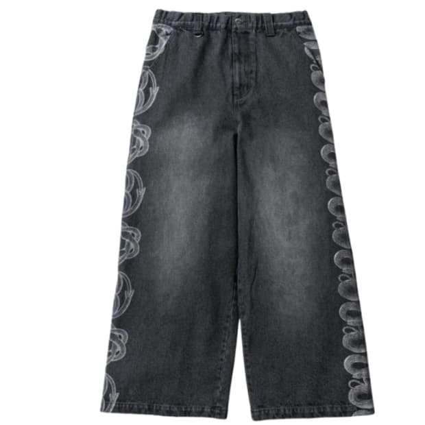 히스테릭 글래머x겐자이 스네이크 배기 데님 팬츠
