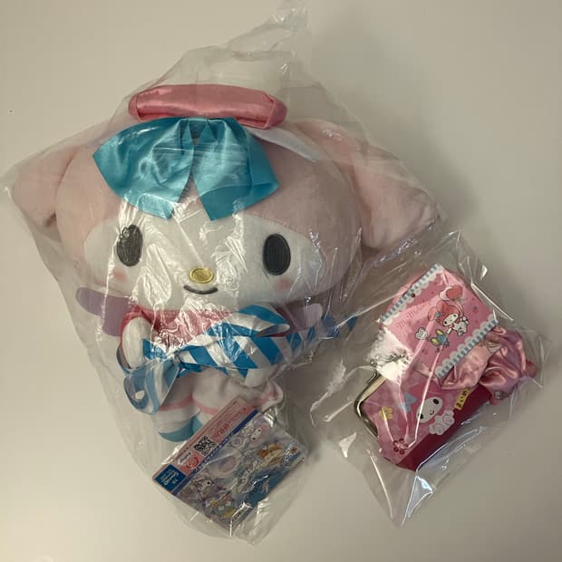 산리오 후와에어포트 마이멜로디 인형&가마구치동전지갑&스크런치 세트