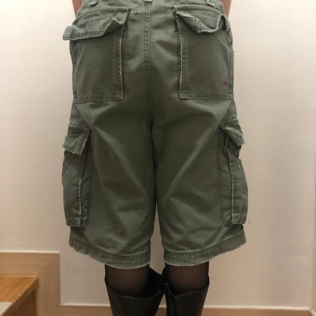 빈티지 카키 카고 버뮤다 팬츠