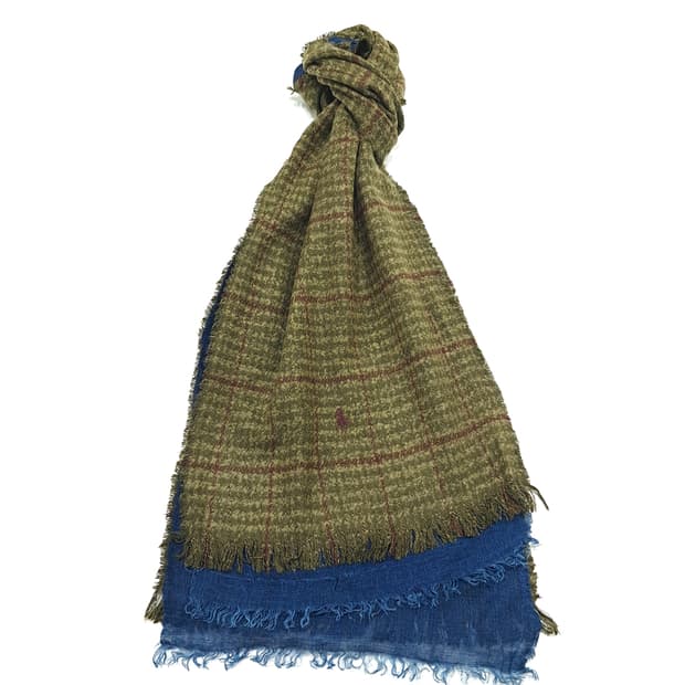 MX297 폴로 랄프로렌 올리브그린 체크 울 린넨 목도리 머플러