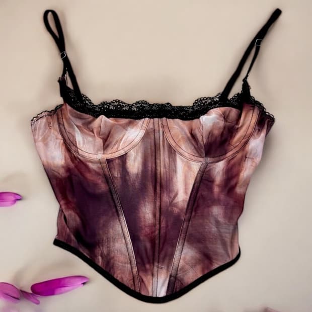 브라운 그라데이션 레이스 코르셋 탑