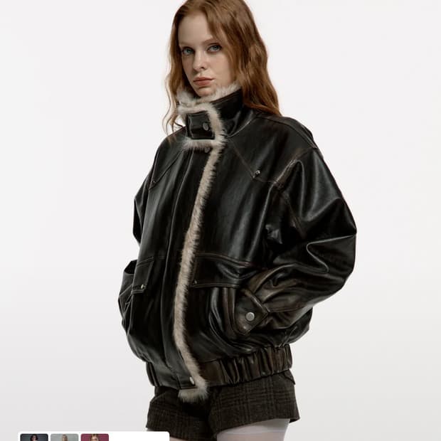 러프넥 워싱레더 무스탕 자켓 s