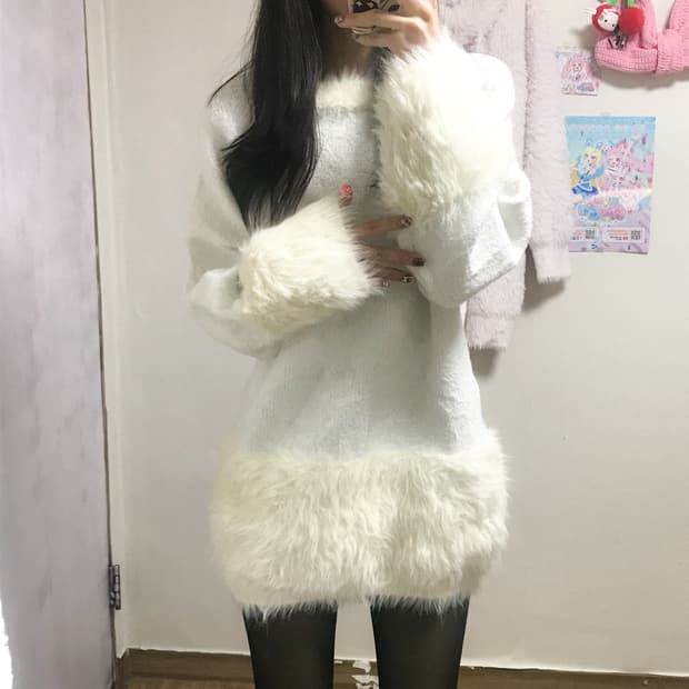 빈티지 화이트 퍼 달천깔 원피스 히메갸루 로걀 라떼 페어리 오네갸루 고딕