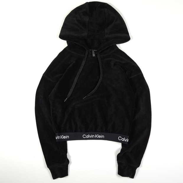 캘빈클라인 크롭 벨벳 후드티 
