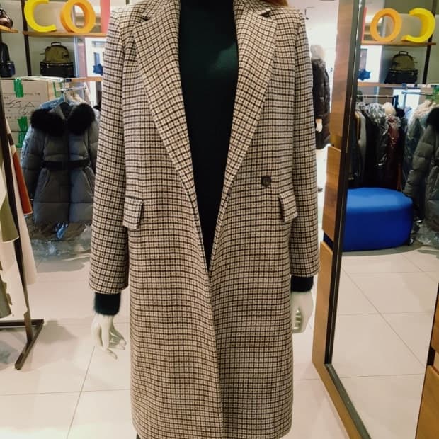 베네통 체크롱코트 