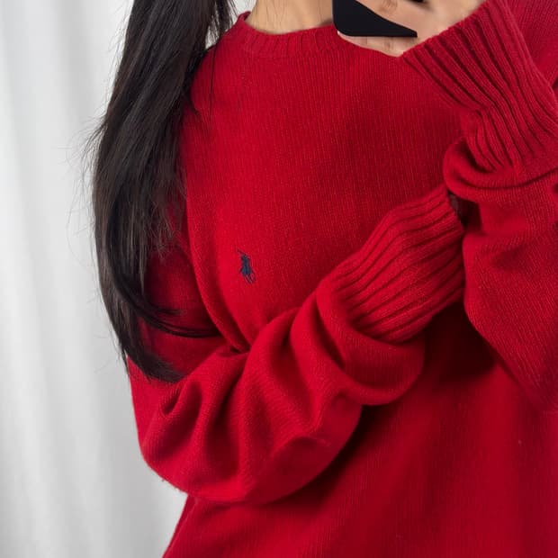 폴로 레드 램스울 니트