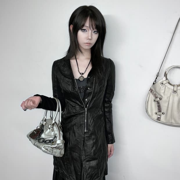Neil Barrett Winkle Leather Zip-Up Coat
