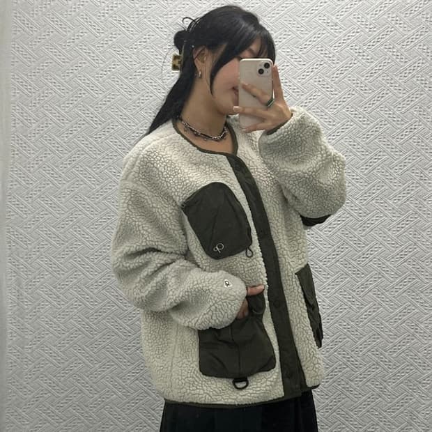 오션퍼시픽 올리브 카키 덤블 포켓 양털 플리스 자켓 M C06476