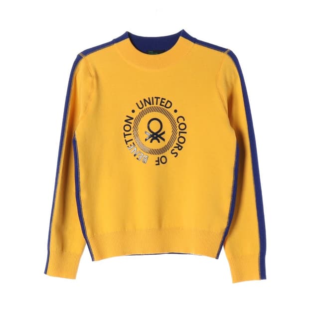 베네통 시그니처 빅로고 사이드 라인 배색 니트 옐로우 M