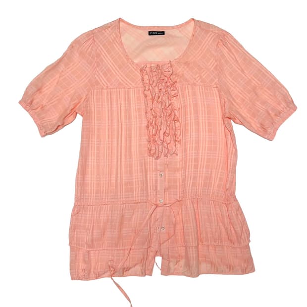 Pink check frill top