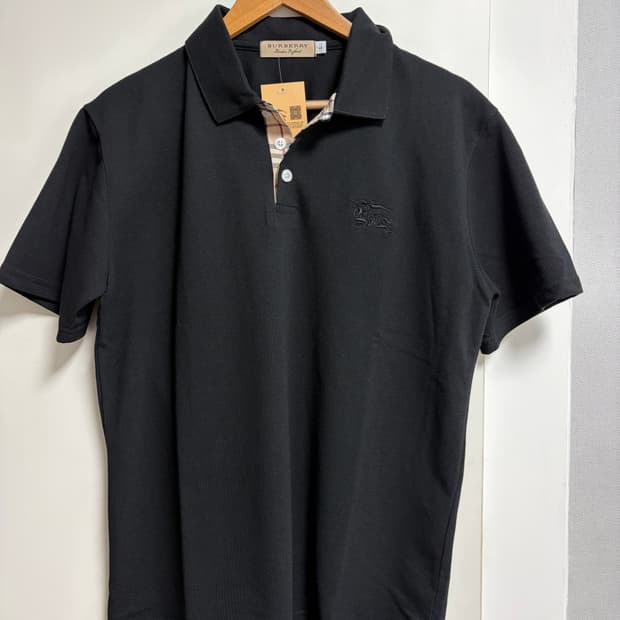 체크 버버리 반팔 카라티 빈티지 스타일 블랙 L사이즈