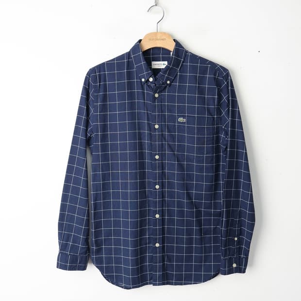 90/라코스테 슬림핏 포켓 체크 셔츠