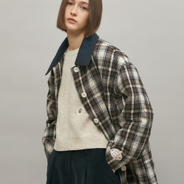 EN OR 엔오르 체크 퀼팅 자켓 브라운(F)