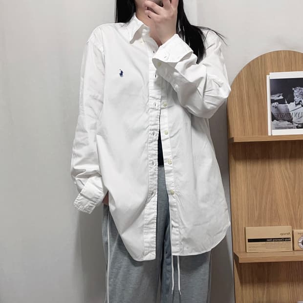 [정품] 폴로 화이트 / 네이비포니 솔리드 셔츠 [ 16 ]