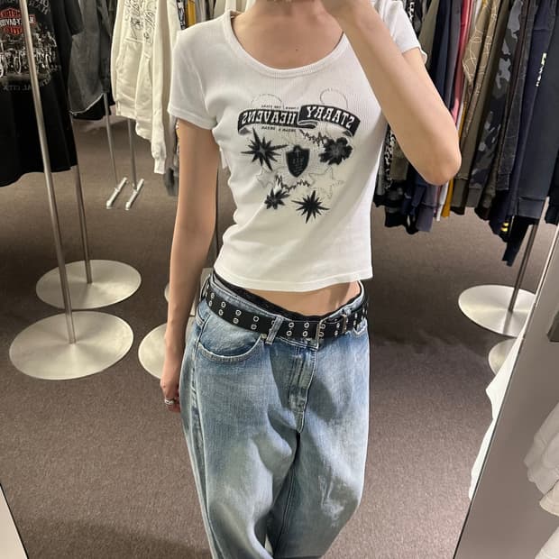 L)Buona Giornata vintage 여성 y2k 큐빅 반팔