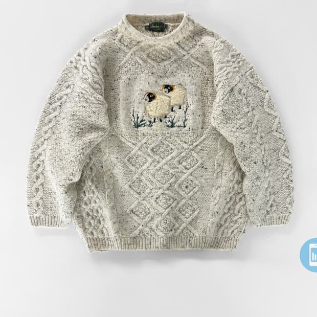 빈티지 양 자수 아란 케이블 스웨터