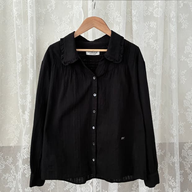 F) 튜드먼트 빈티지 프릴 블라우스 블랙