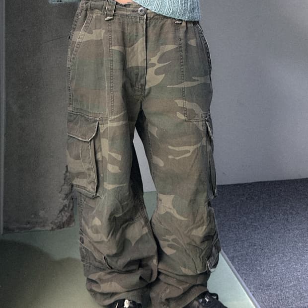 washed camo wide cargo pants