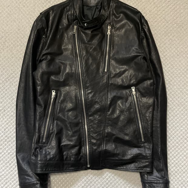 웨스턴 무드 램스킨 양가죽 절개 바이커 레더 자켓