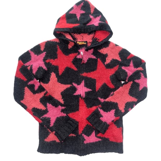 히스테릭 글래머 아카이브 별 스타 패턴 기타 참 니트 후드집업 자켓