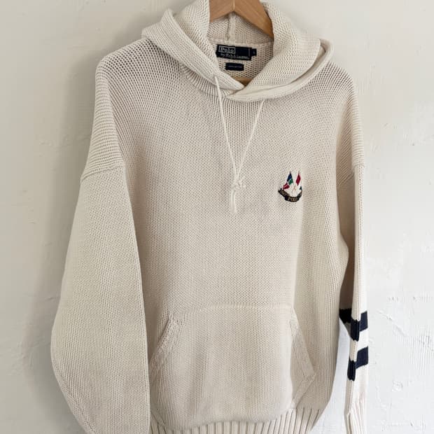 Polo 폴로 랄프로렌 90‘s 골프로고 코튼 아이보리컬러 후드 니트 
