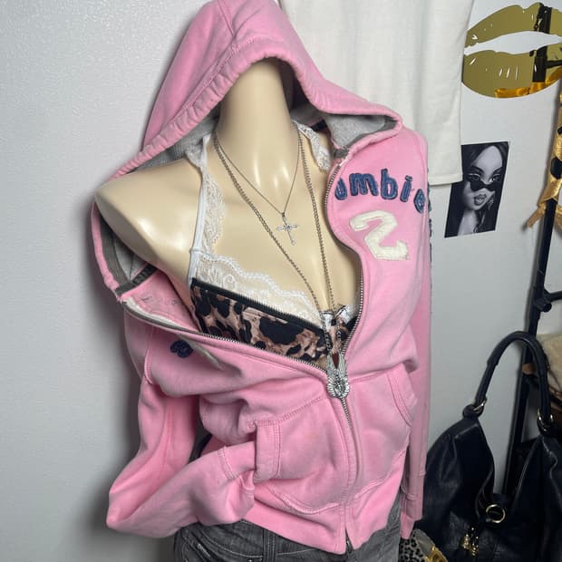 Abercrombie 아베크롬비 핑크 데미지 스펠로고 후드집업