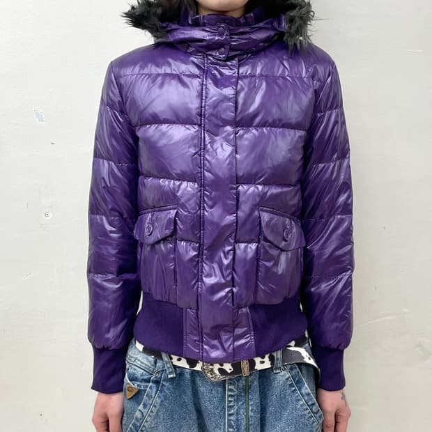 Glossy retro purple padded jacket