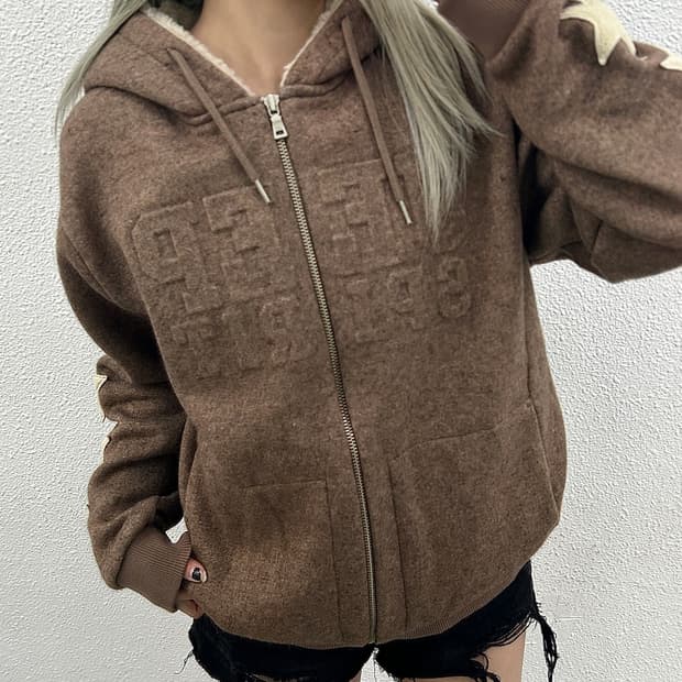 지프 사이드 스타패치 초코맛 양털 후드집업 105