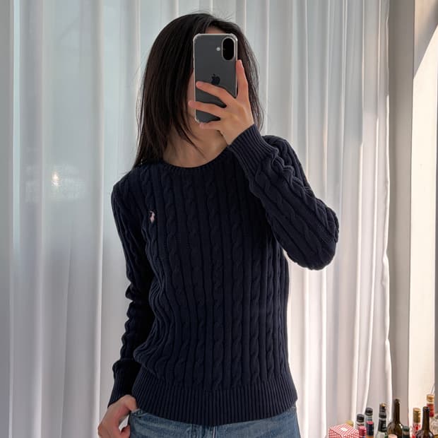 [XS]폴로 랄프로렌 걸즈 꽈배기 케이블 니트 navy