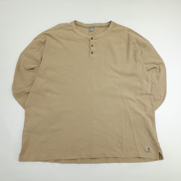 Co605 4XL 칼하트 카푸치노브라운 와플 헨리넥 롱슬리브 긴팔 티셔츠