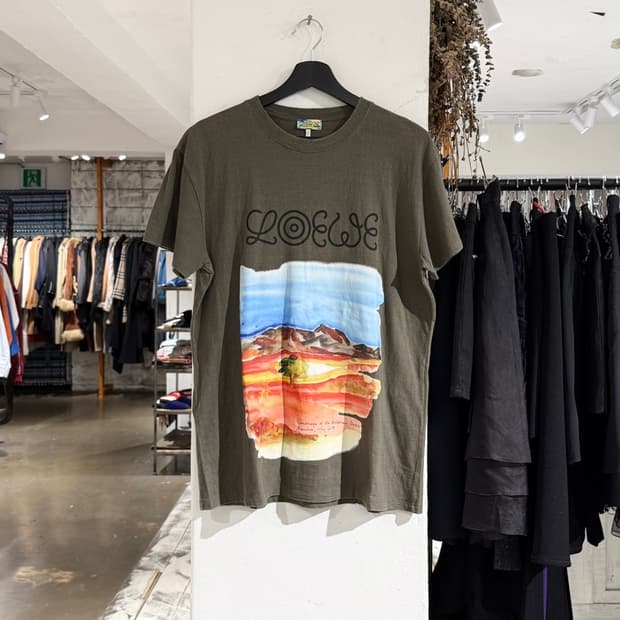 로에베 카키 워터컬러 프린트 하프 슬리브 티셔츠