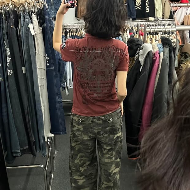 L)Point Zero 빈티지 Y2K 프린팅 패치 자수 카라 반팔