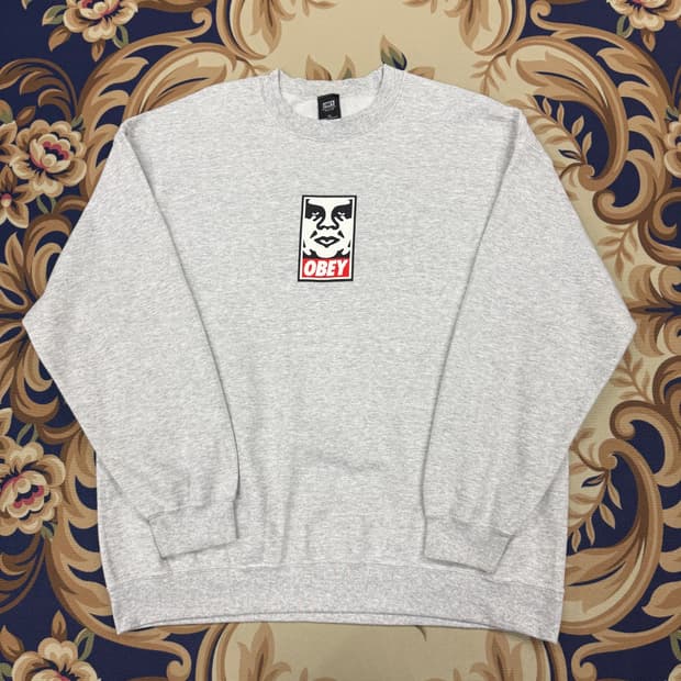 (XL)오베이 OBEY 아이콘로고 맨투맨(그레이
