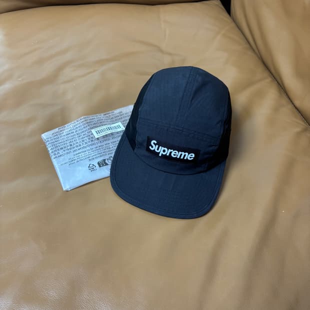 슈프림 캠프캡 모자 박스로고 왁스드 립스탑 블랙