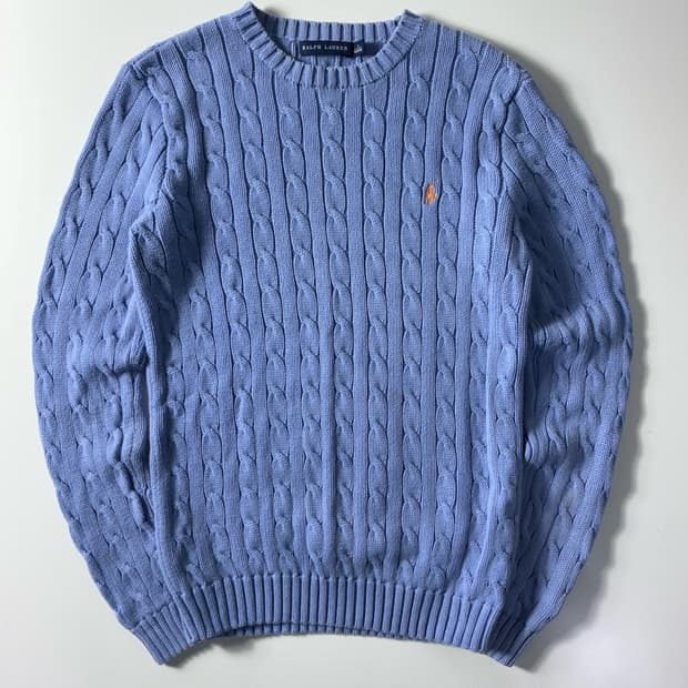 Polo  랄프로렌 자수 코튼 소라 꽈배기 니트 