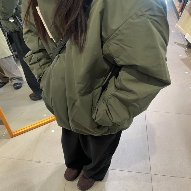 무인양품 방풍 발수 패딩 후드 재킷 카키 M