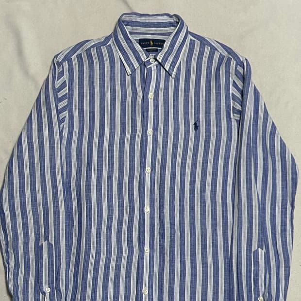 S 폴로랄프로렌 클래식핏 블루 스트라이프 린넨 셔츠