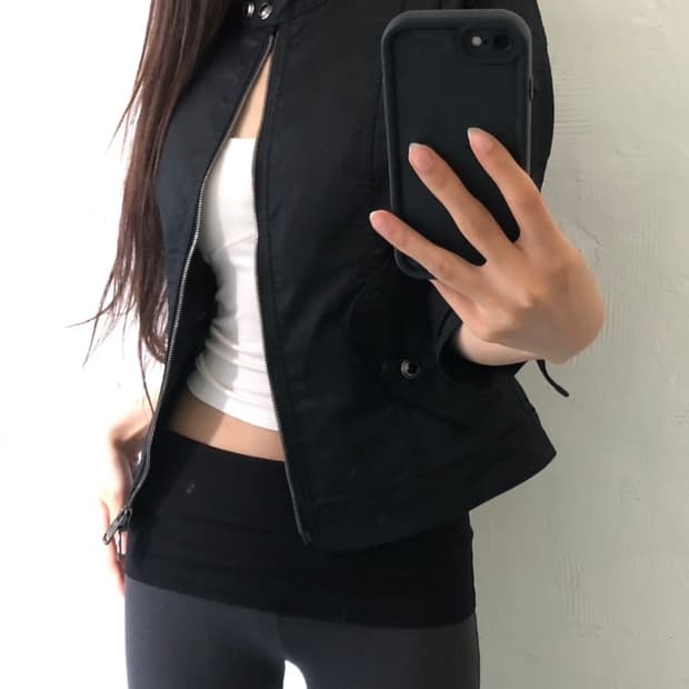 Burberry 버버리 블랙 코튼 바이커 숏 자켓