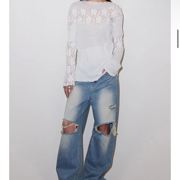 폴리수엠 데님 STUDDED DISTRESSED JEANS 1사이즈