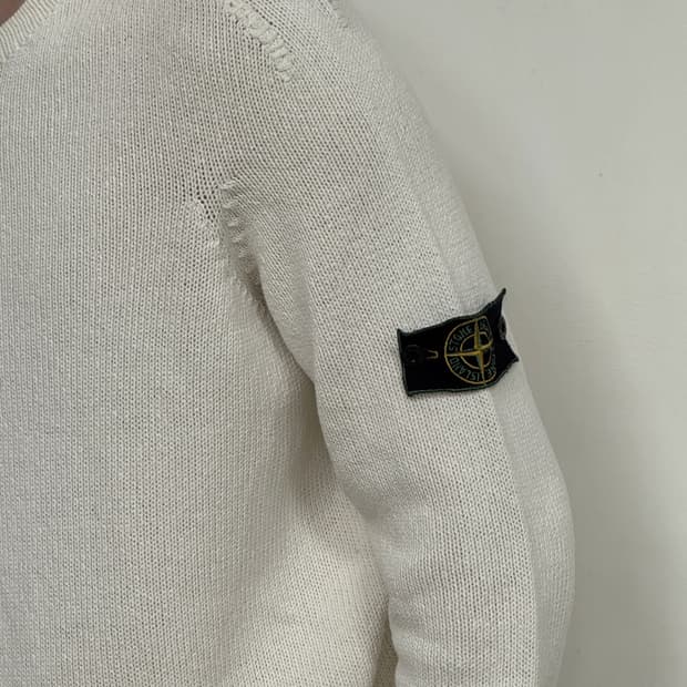 90s 스톤 아일랜드 그린 엣지 화이트 니트